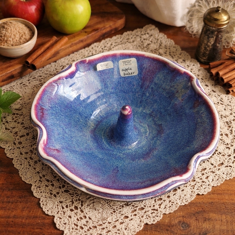 Vintage Ceramic Annapolis Pottery Apple Baker Blue Purple Glazed Dish Rare New